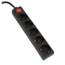 Omega Power Supply Extension Cord 5 sockets 1.5m Black