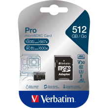 Verbatim Pro 512GB microSDXC Card Class 10 /w Adapter